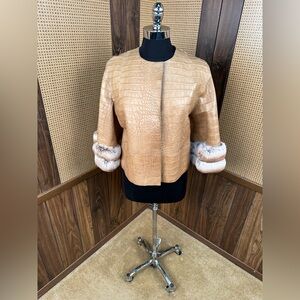 CAROLINA HERRERA DESIGNER DYED CROCODILE ALLIGATOR & CHINCHILLA FUR JACKET COAT
